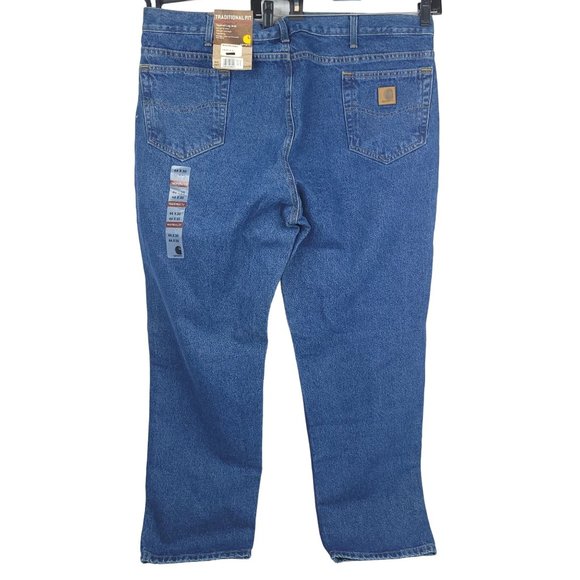 Carhartt Jeans NEW Men 44x30 Traditional Fit Tapered Leg Dark Wash Denim Work - Picture 4 of 12
